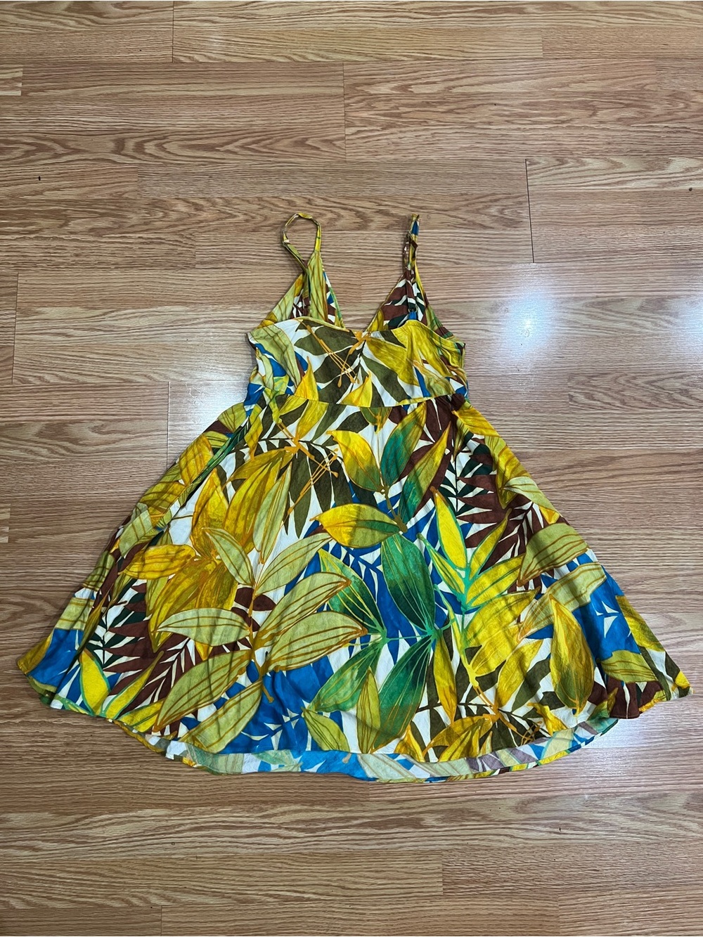 Vintage Jams World Multicolor Tropical Leaf Print Dress- Yellow Green Blue Brown - Picture 3 of 3